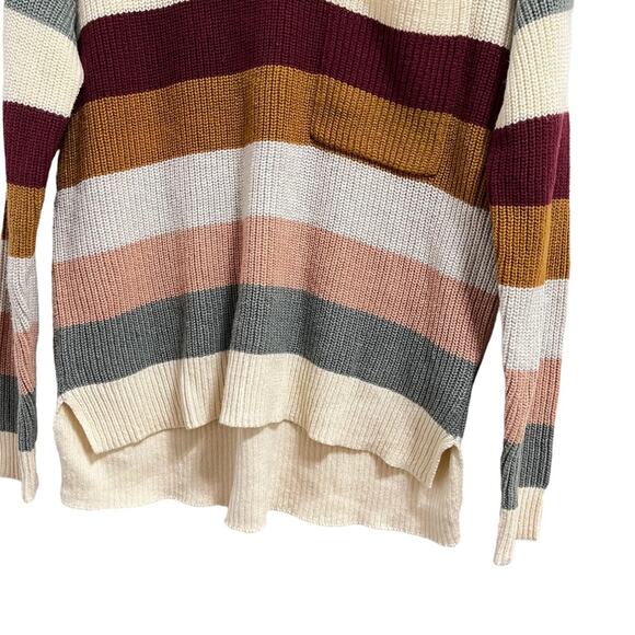 Madewell Sweater Sz XS Thompson Pocket Pullover Knit in Cream Green Multi Stripe - Picture 4 of 11